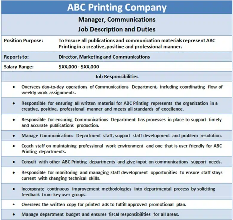 Staff Duties And Responsibilities Template