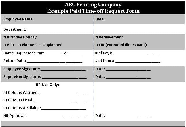 example pto request form