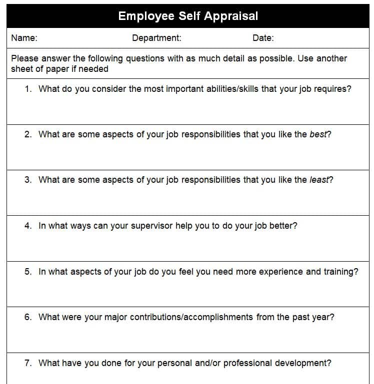 Employee Self Appraisal Example The Thriving Small Business