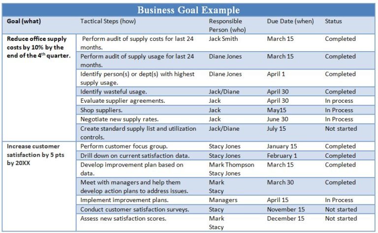 business plan objectives and goals examples